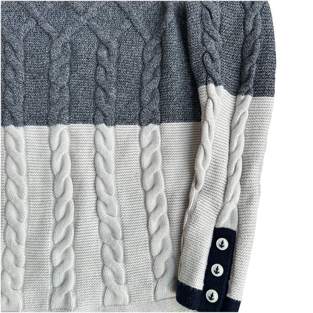 Talbots Chunky Cable Knit Nautical Sweater Size Small Color Block Blue White - Picture 4 of 11
